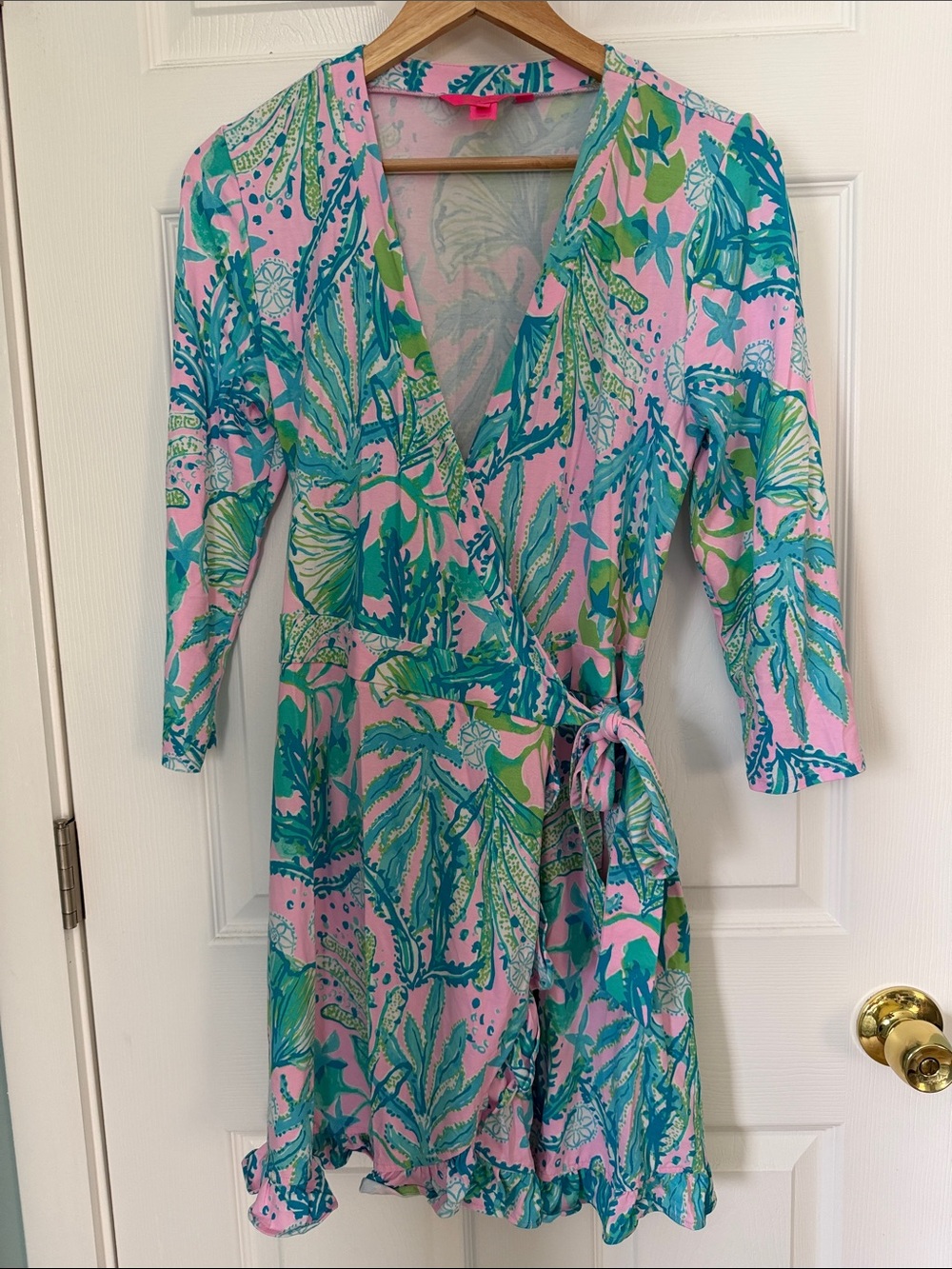 Lilly Pulitzer Pink & Teal Wrap knit skirted romper